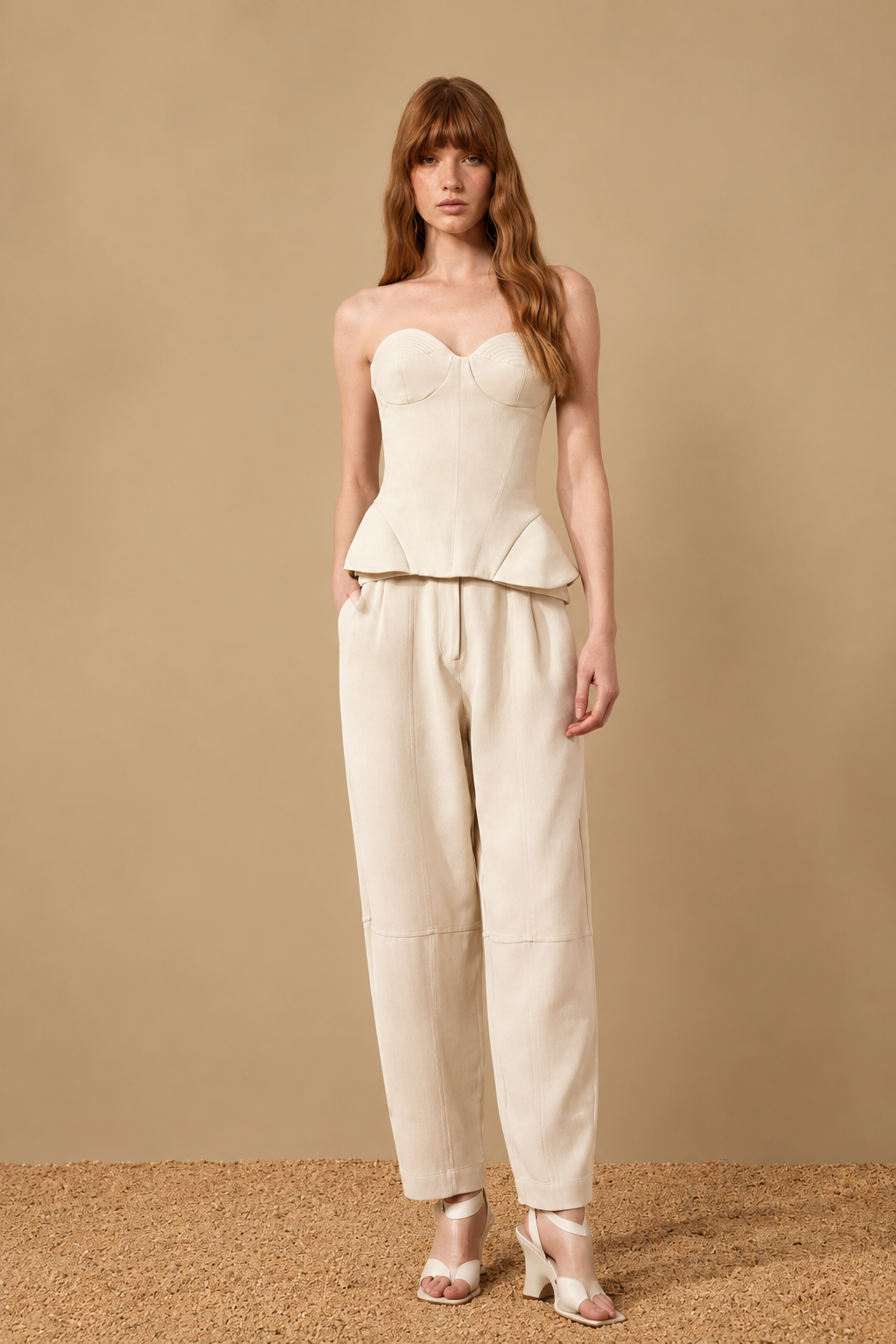 Off-white crepe straight-leg pants