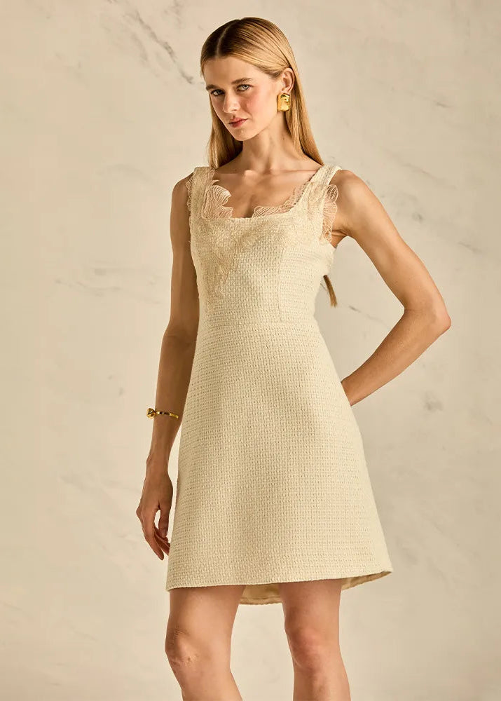 Cream Color Crochet Dress with lace details