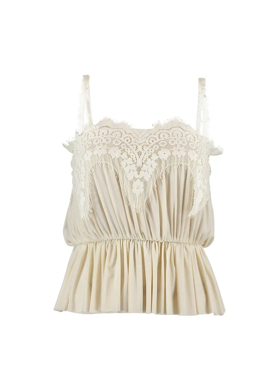 Off white tank top with lace details