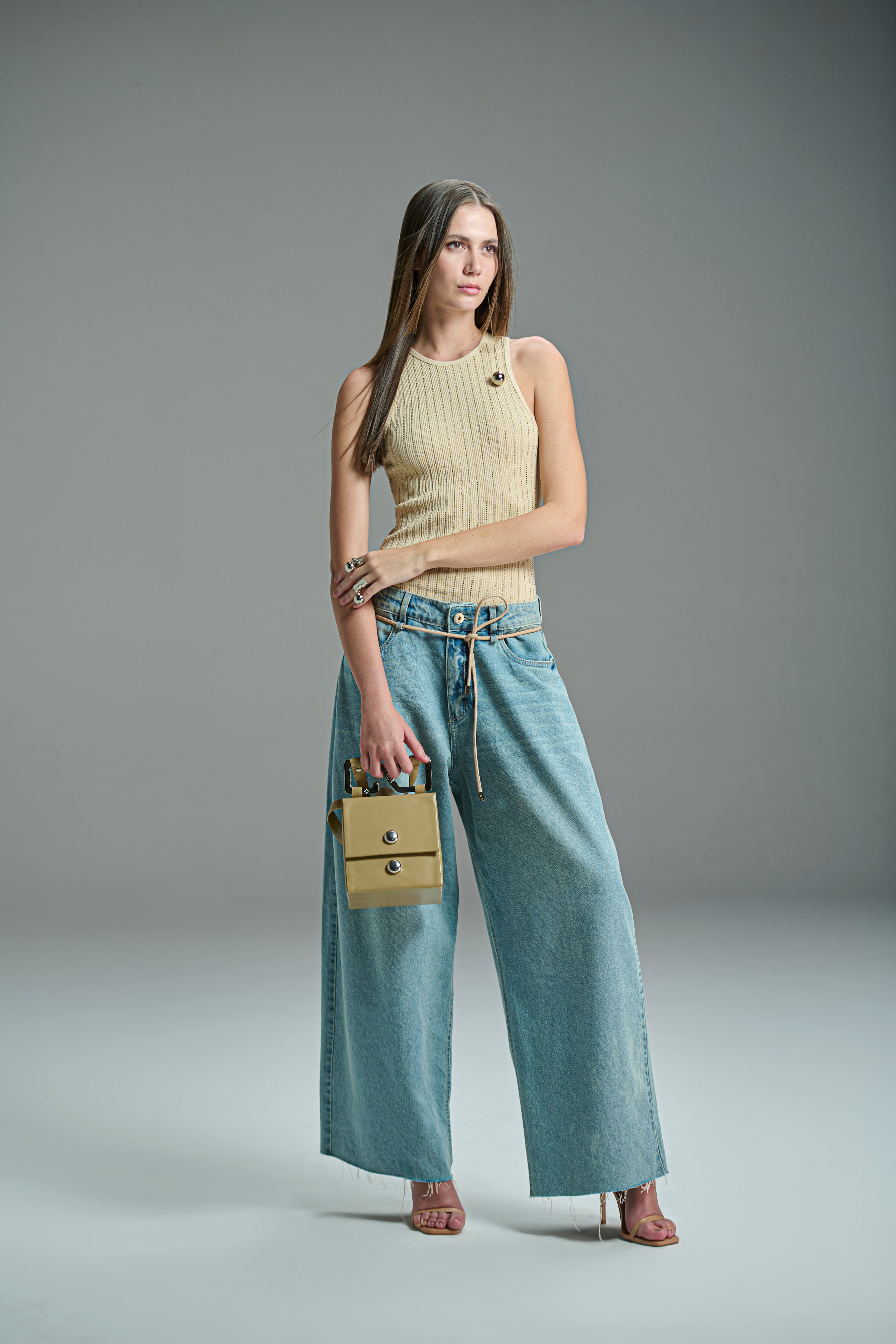 Denim Pants With Leather Belt