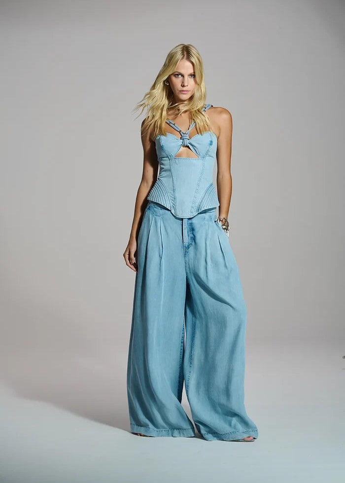 Lyocell denim wide-leg pants