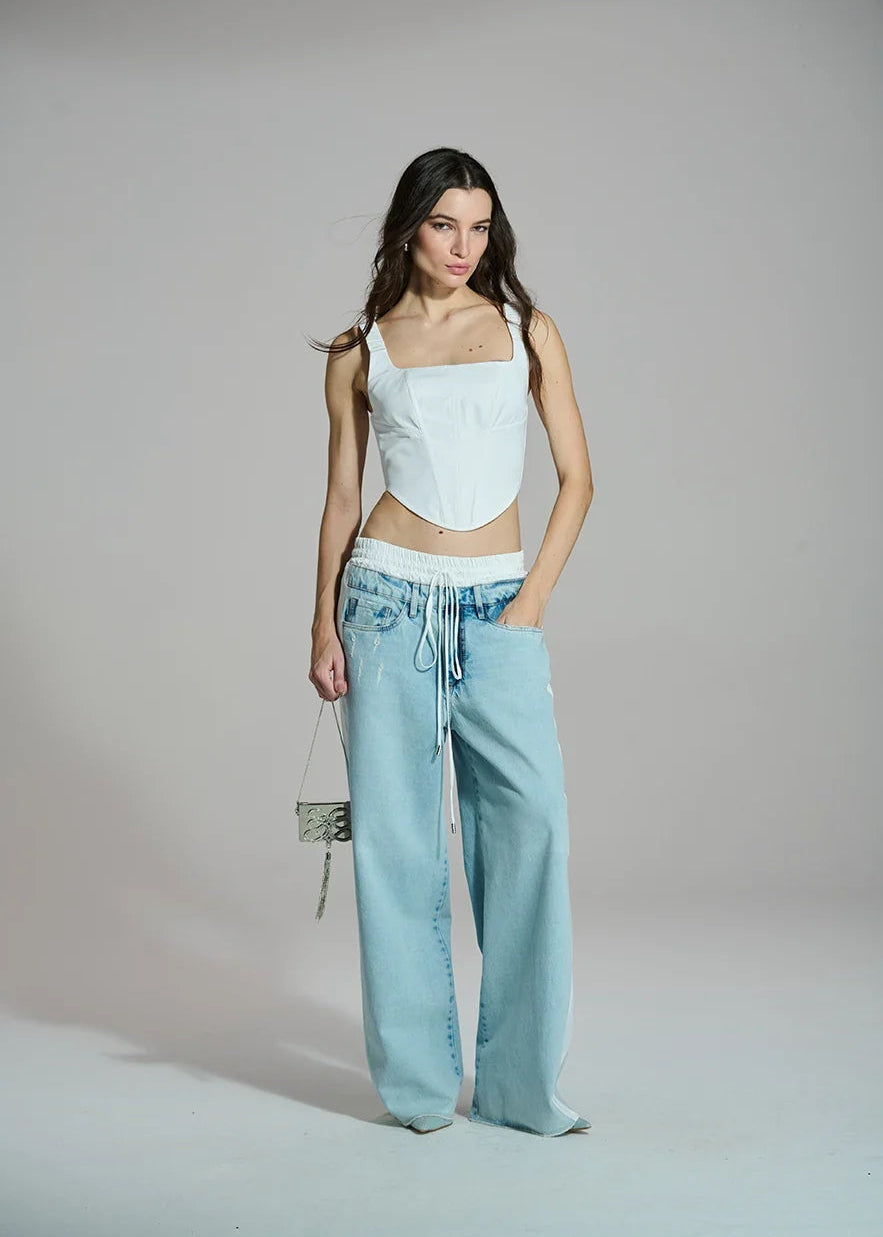 Denim pants nylon waistband