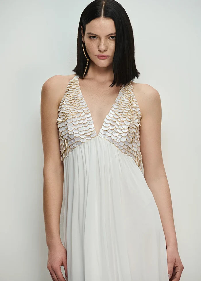 Embroidered pearl maxi dress