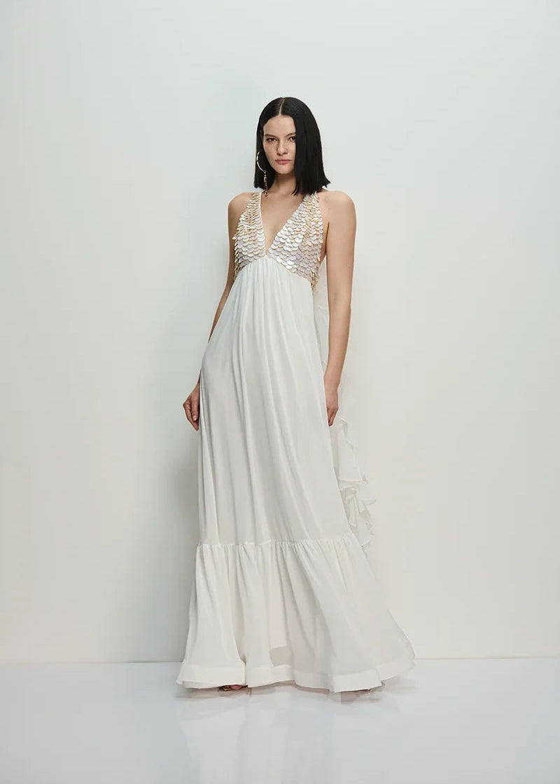 Embroidered pearl maxi dress