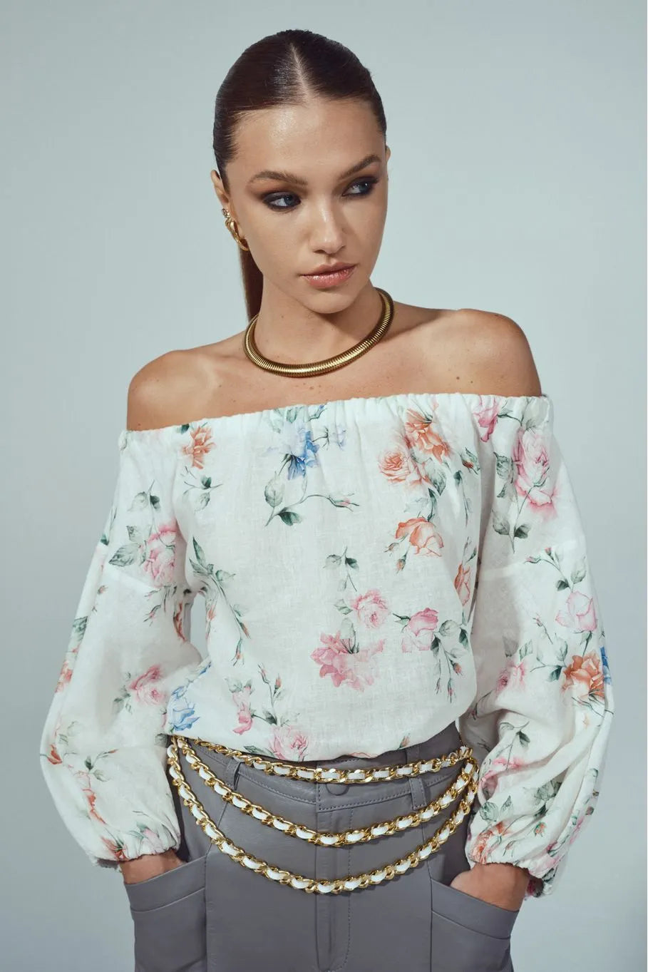 Floral Print Off-The-Shoulder Blouse