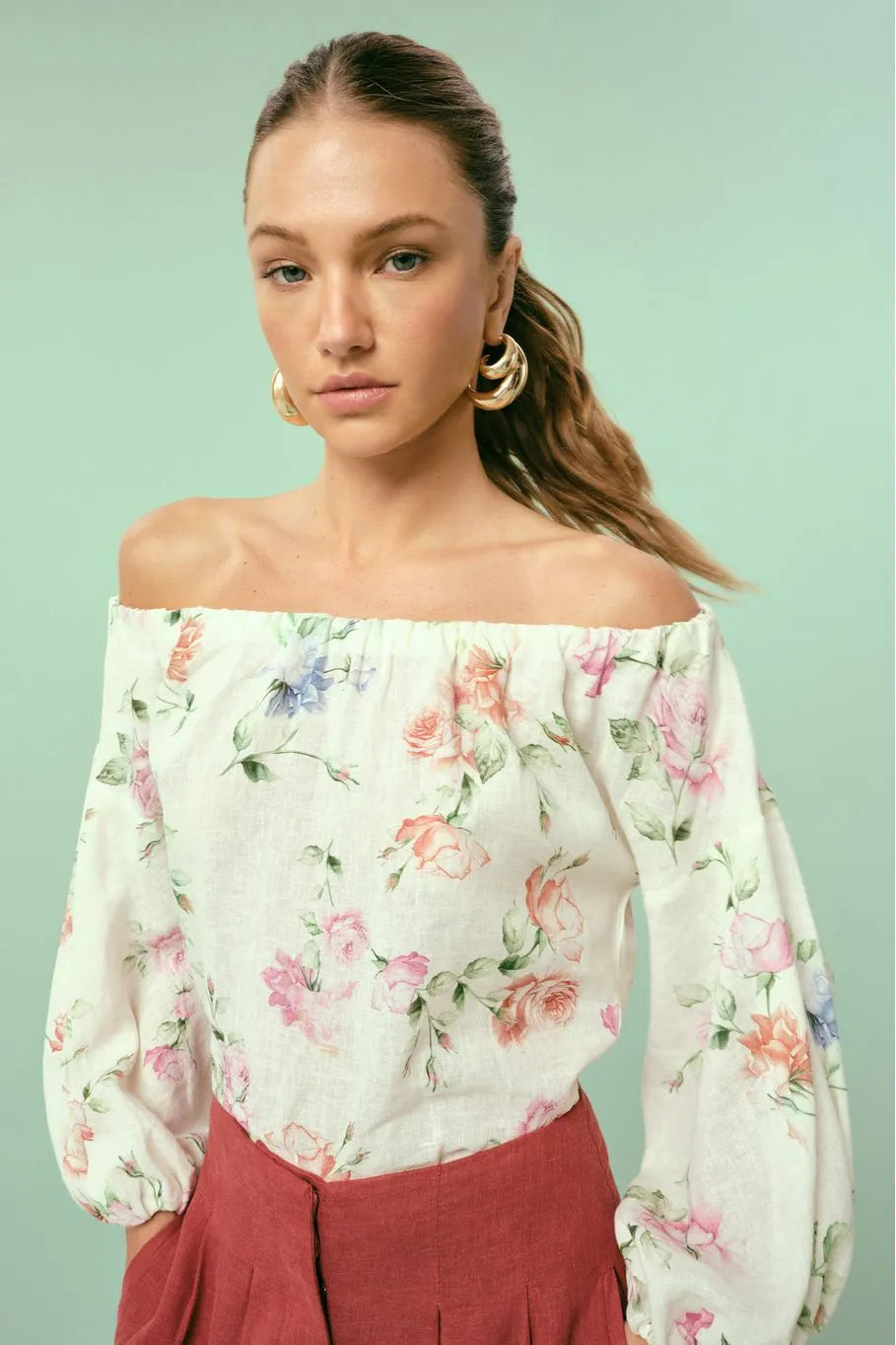 Floral Print Off-The-Shoulder Blouse