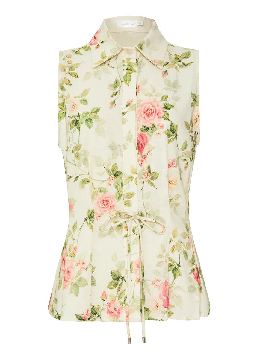 Floral sleeveless blouse on a white background