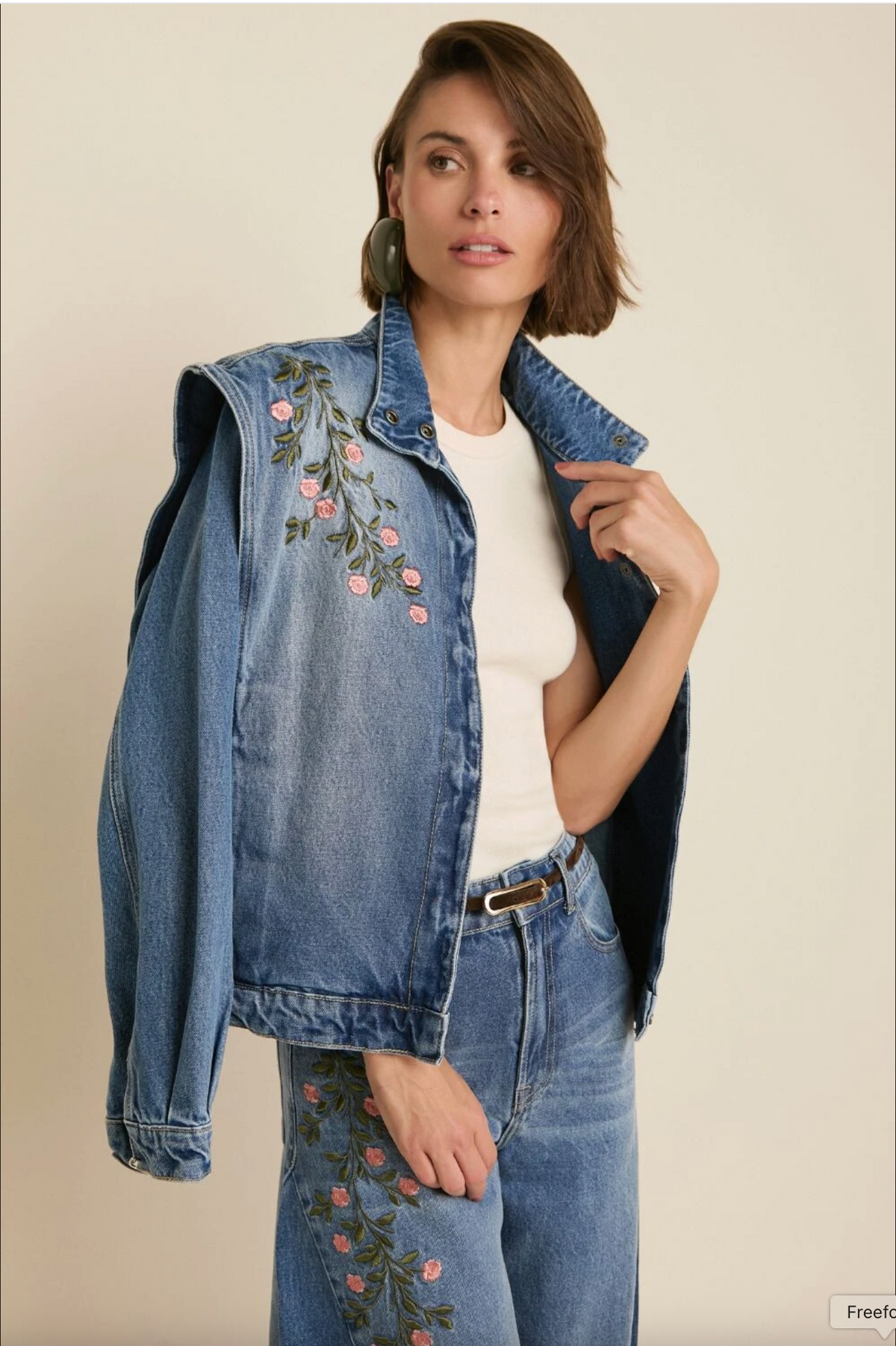 Denim jacket floral embroidery