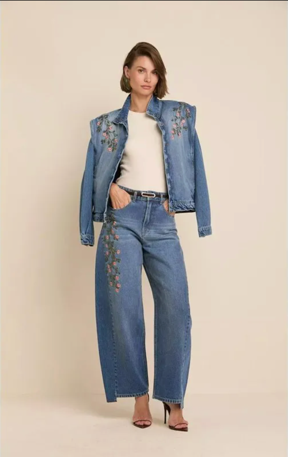 Denim jacket floral embroidery