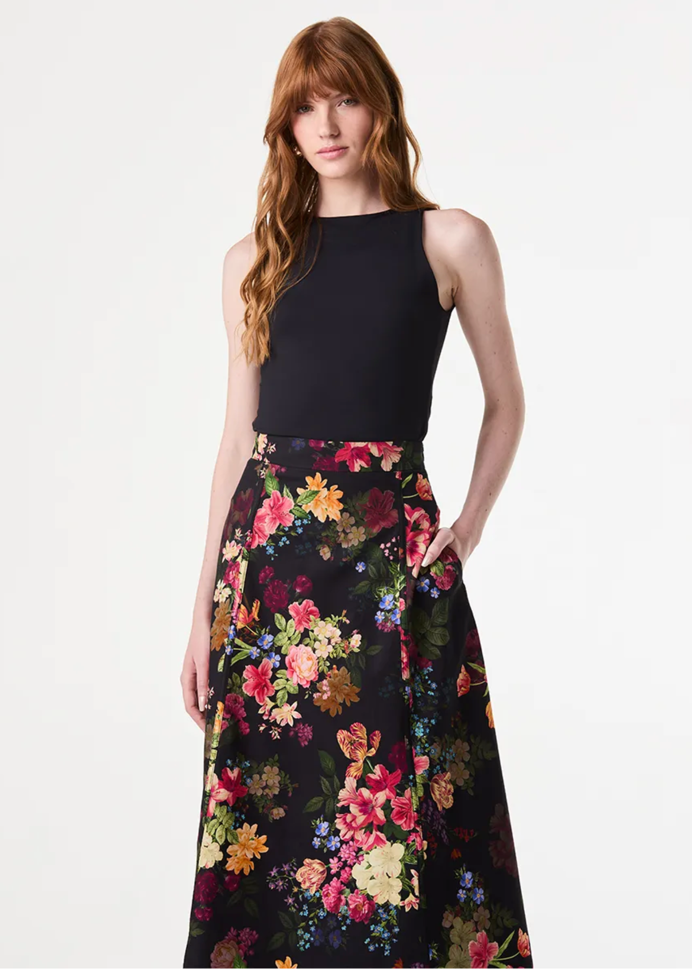 Garden-Print Midi Skirt