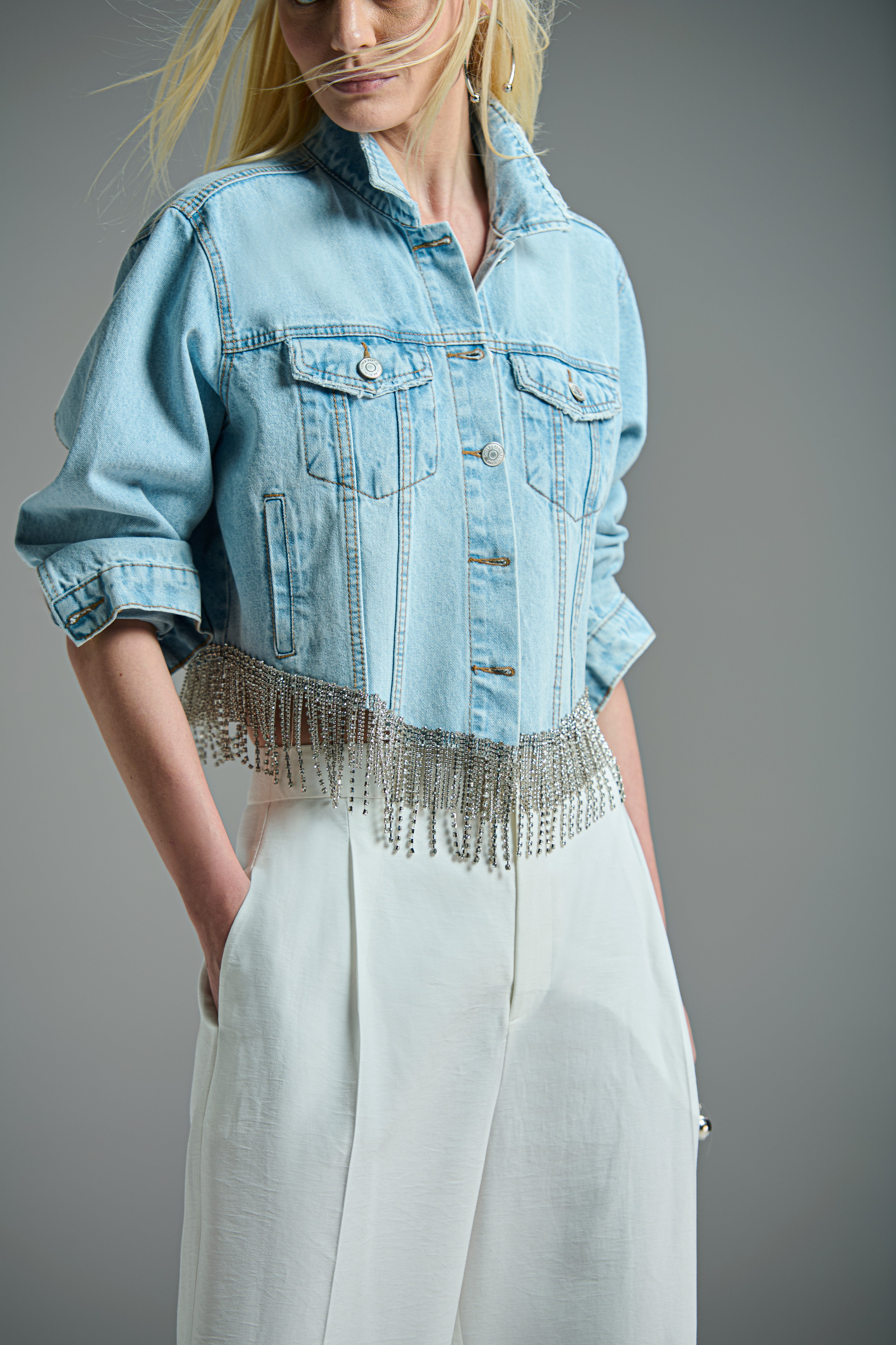 Fringed Rhinestones Denim Jacket