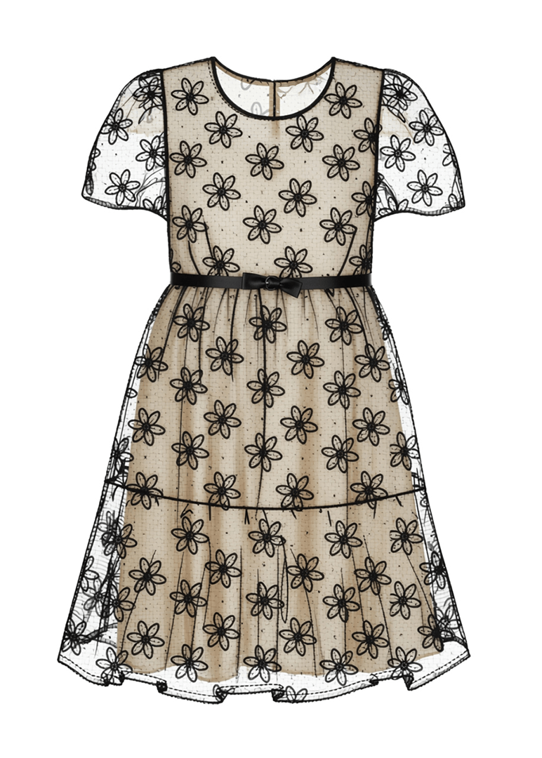 Black and Beige dress with black floral pattern