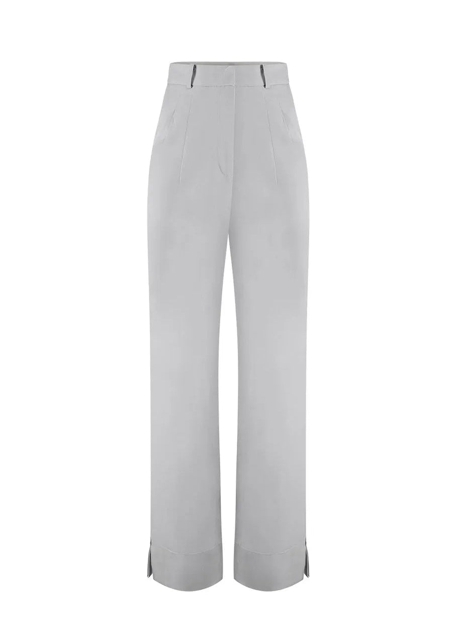 Light Grey Tailored Pants with Straight-fit