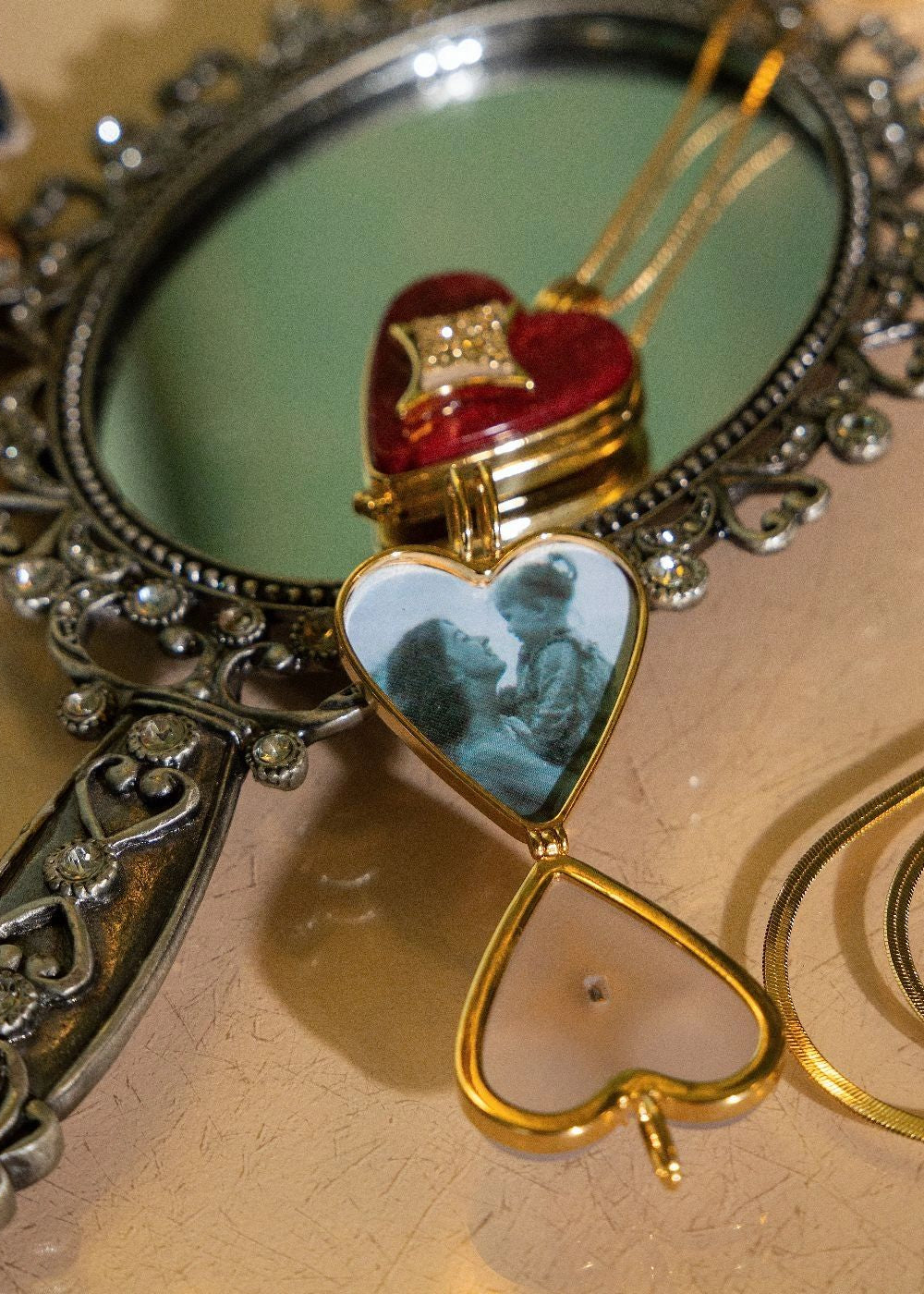 Heart-Shaped Locket Necklace, golden plated