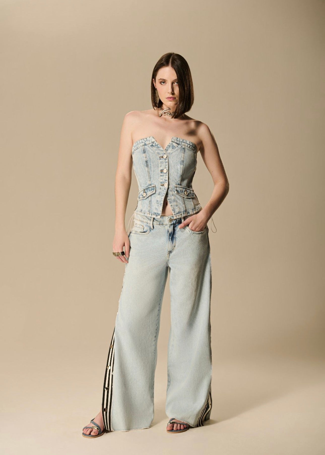 Buttons Striped Jeans