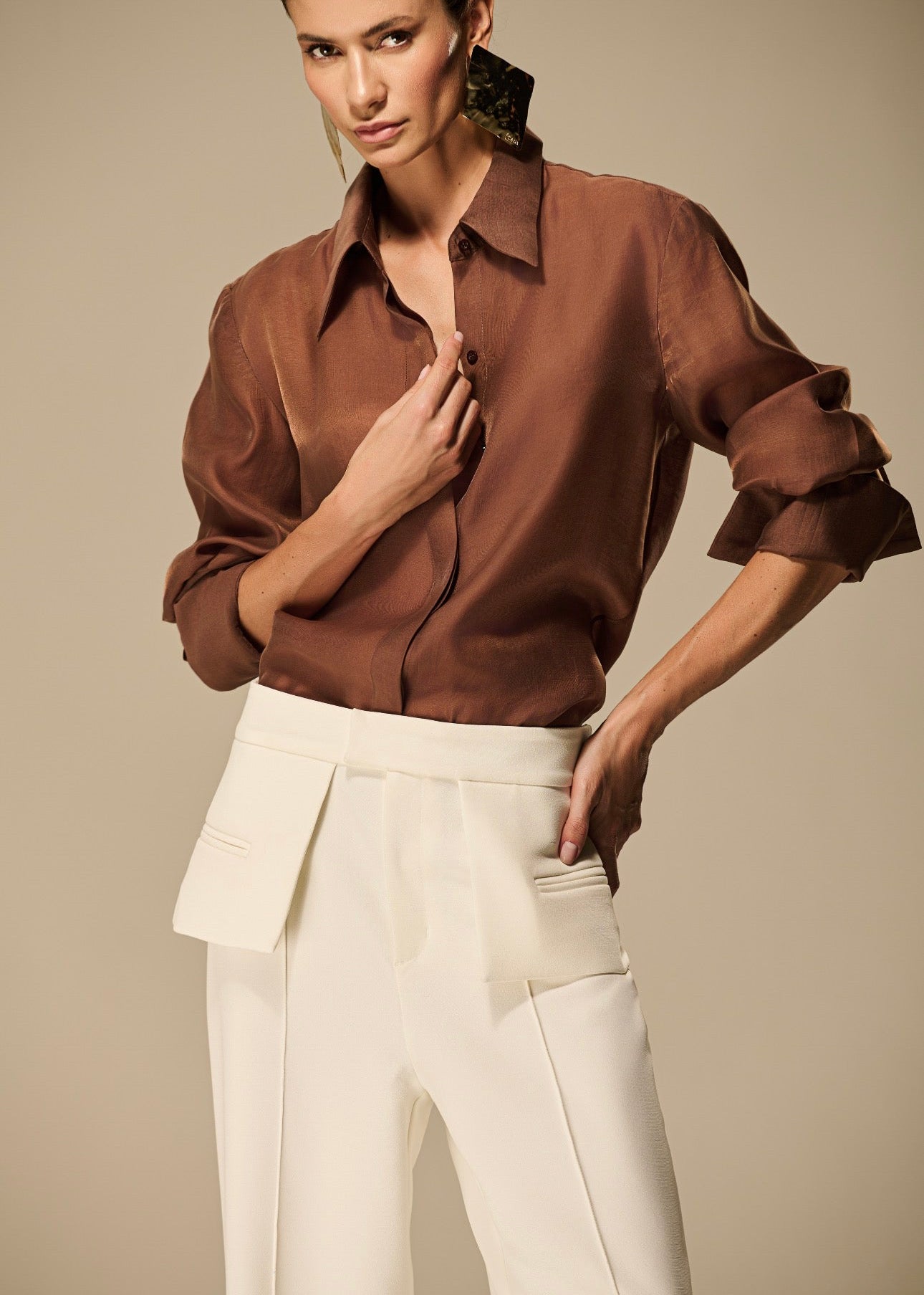 Long-Sleeve Organza Shirt