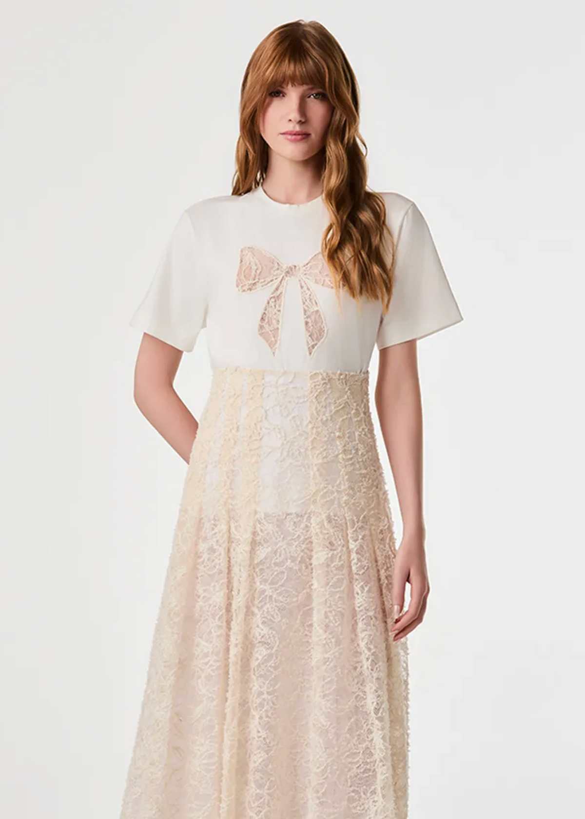 Off-white lace midi skirt