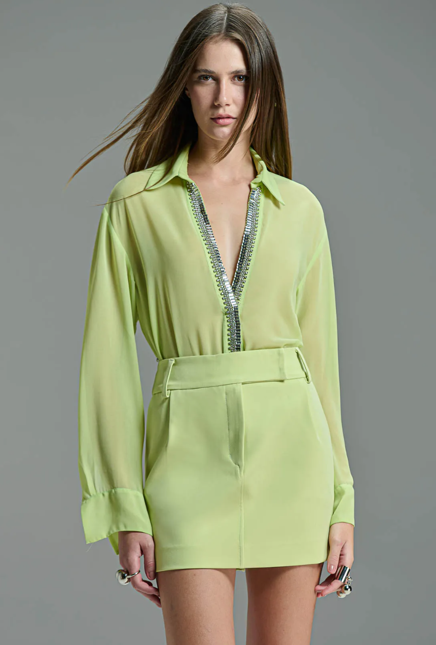 Lime Embroidered Chiffon Blouse