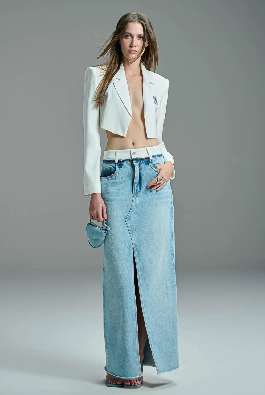 Long denim Skirt With Tailored Waistband