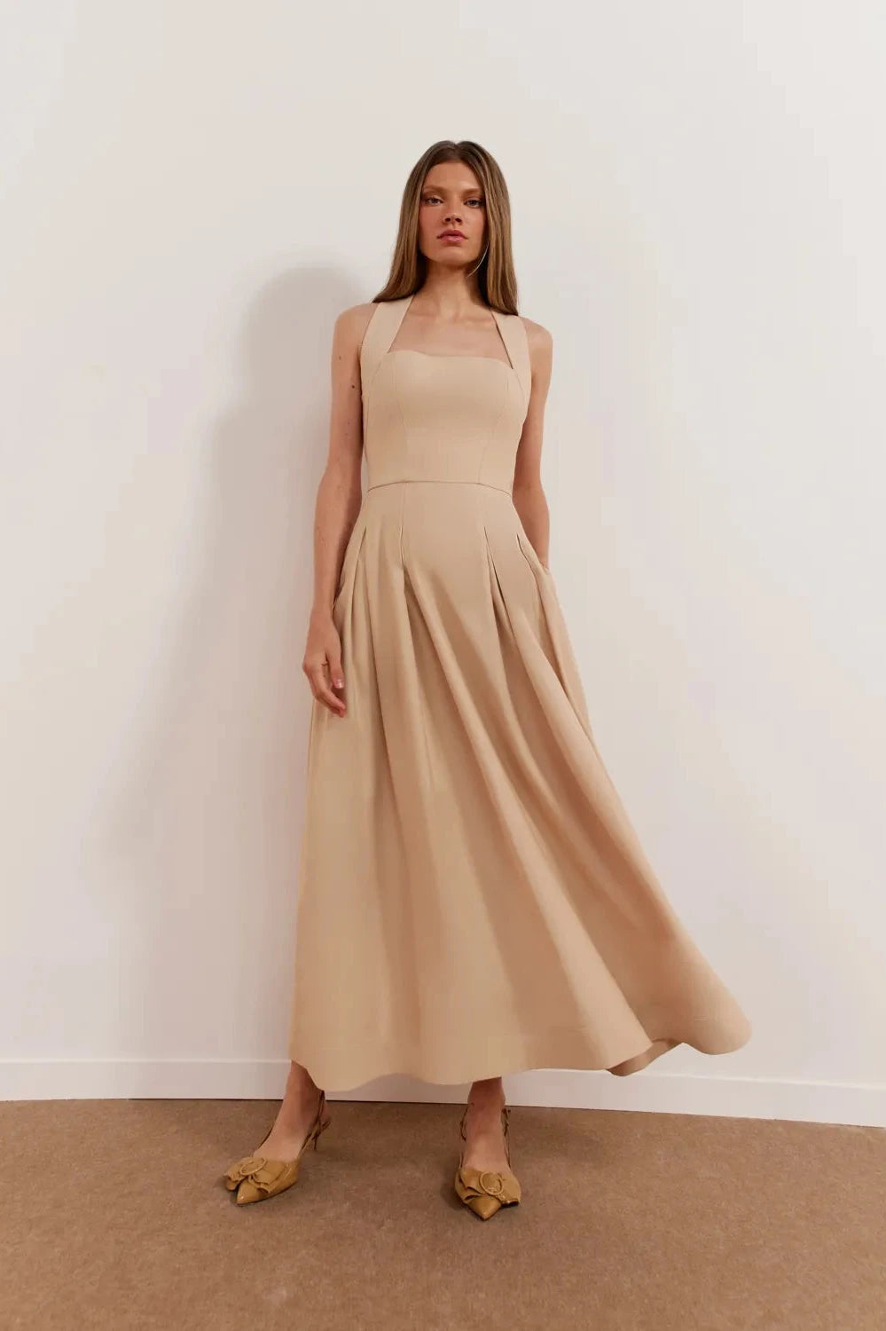 Midi Dress Straight Neckline