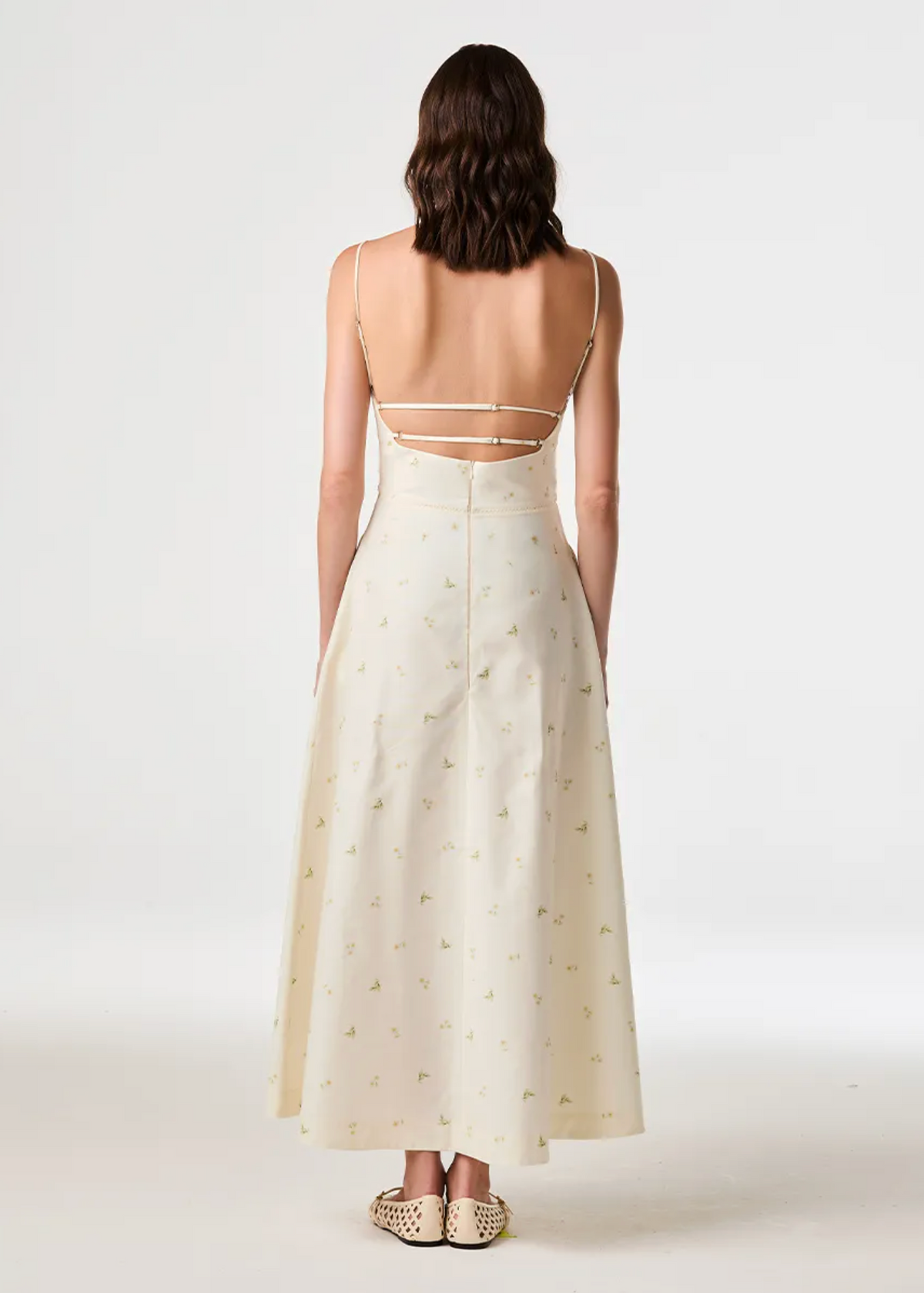 Narcissus printed square-neck dress