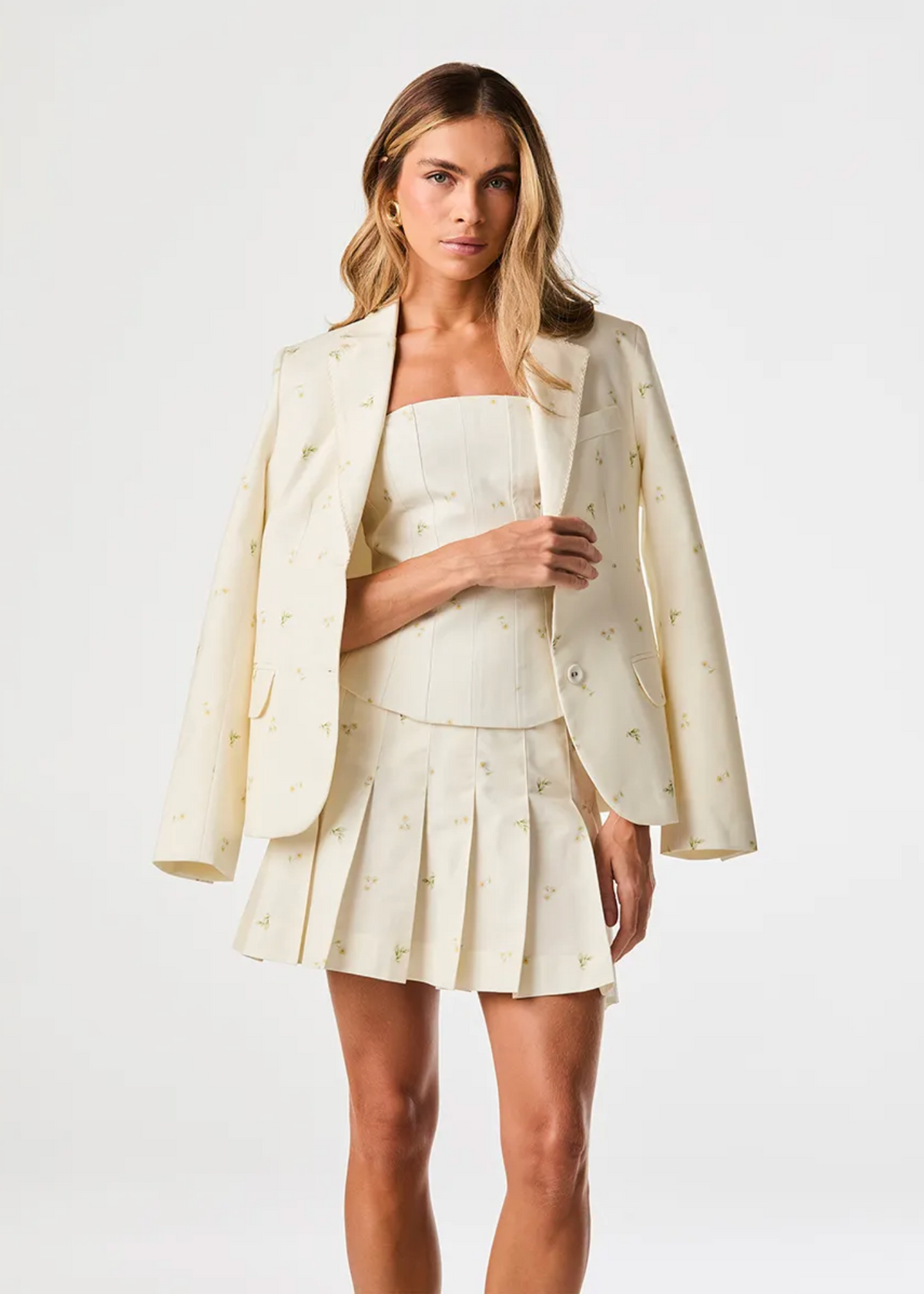 Narcissus print pleated mini skirt