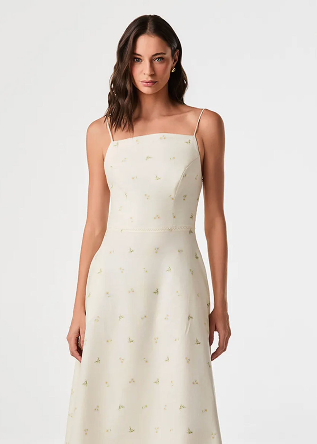 Narcissus printed square-neck dress