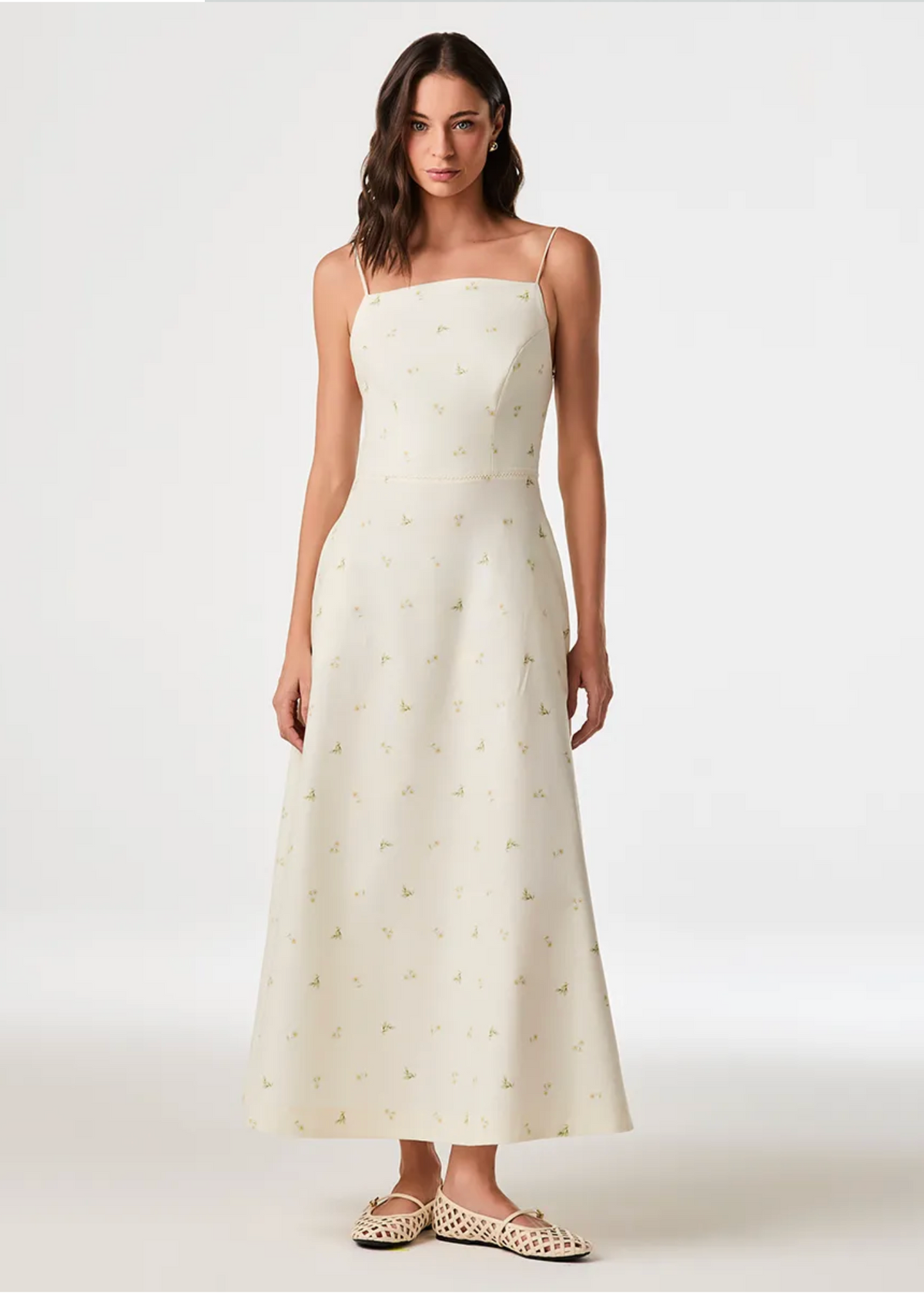 Narcissus printed square-neck dress