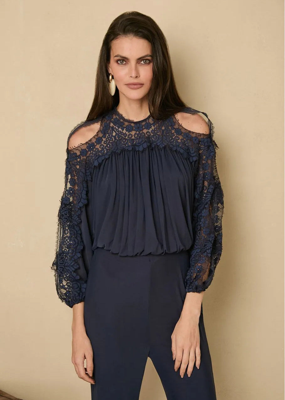 Navy blue blouse with lace details