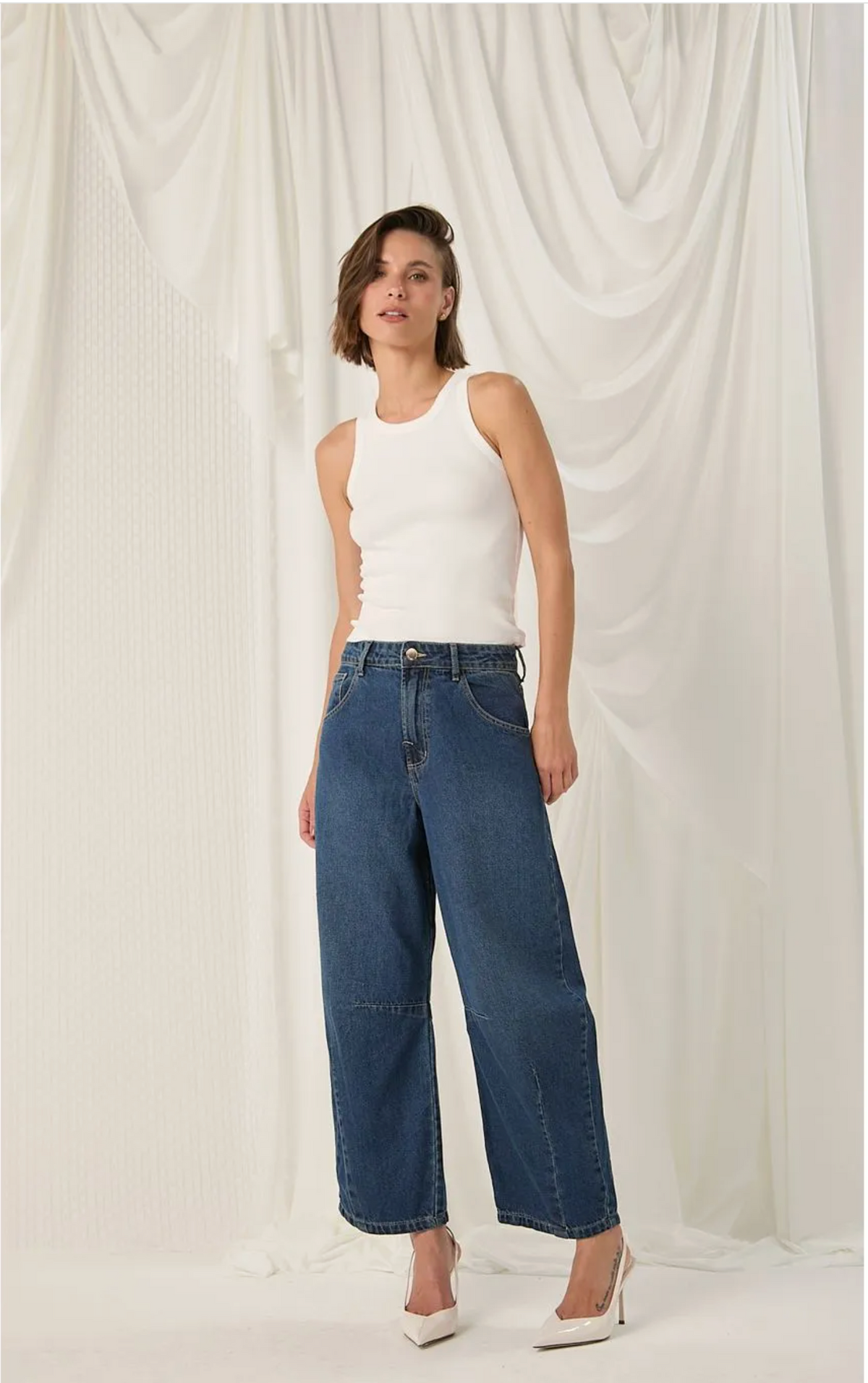 Denim straight-leg
