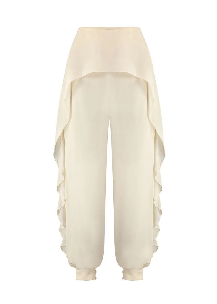Off White Crepe Baloon Silhouette pants