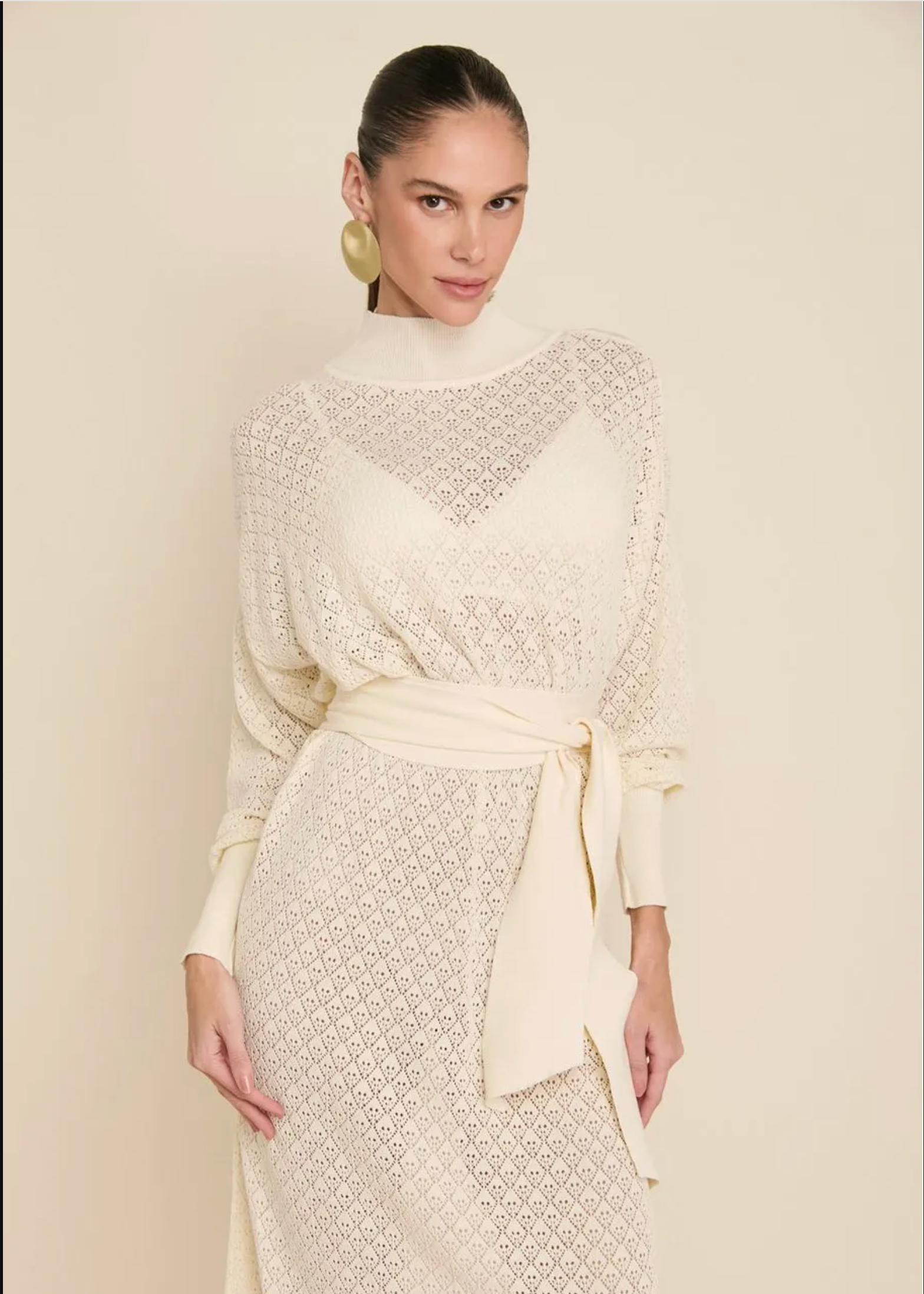 Off White Knit Turtleneck Dress