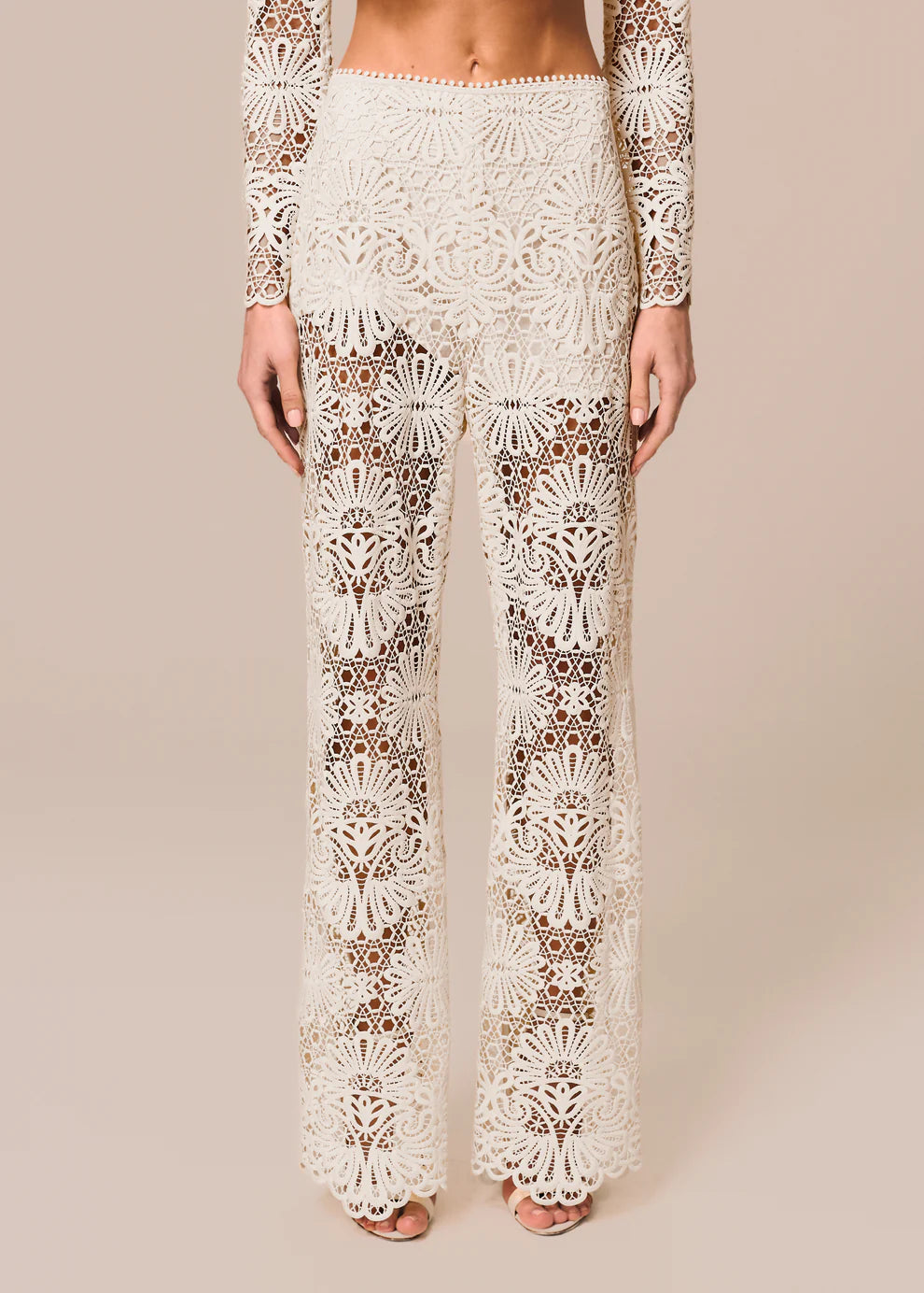 Off White Lace Flare Pants
