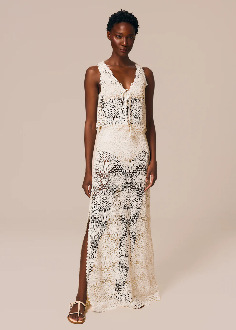 Off White Long Skirt with Slit
