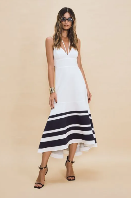 Off White Navy Linen Mullet Dress