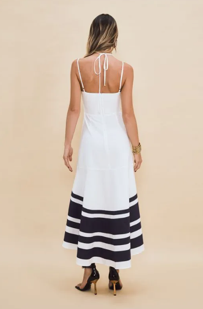 Off White Navy Linen Mullet Dress