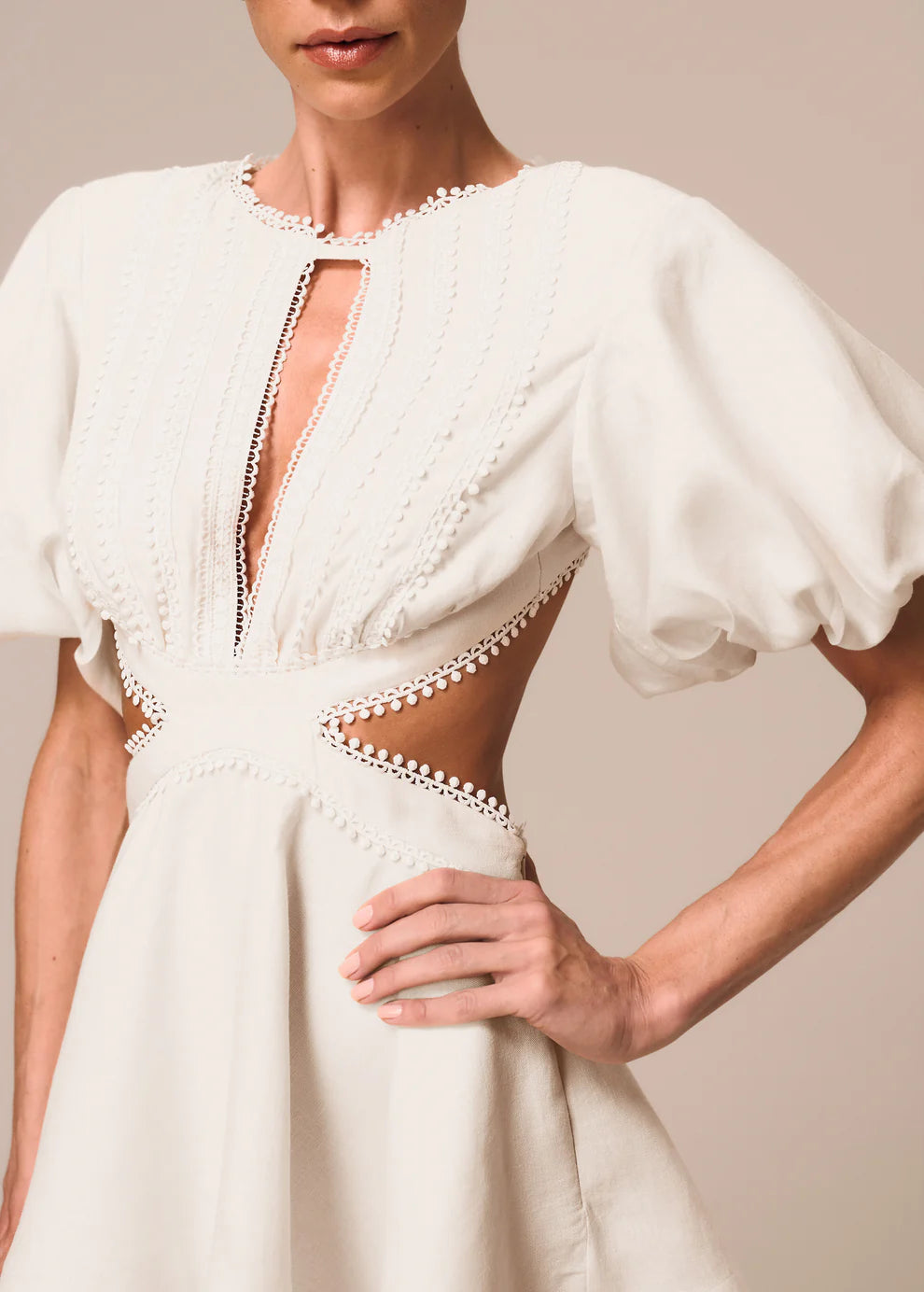 Off White Ruffled Sleeves Short Dress 