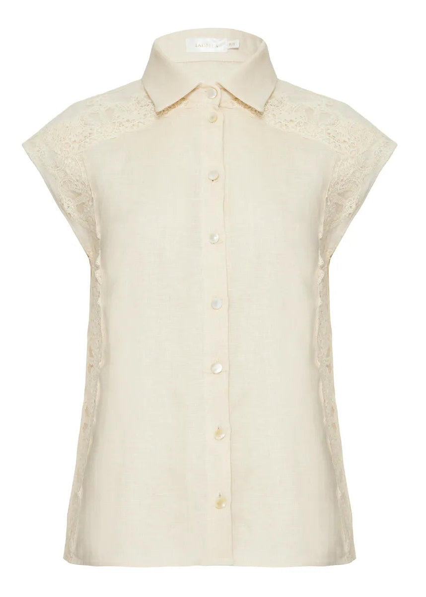 Beige sleeveless shirt on a white background