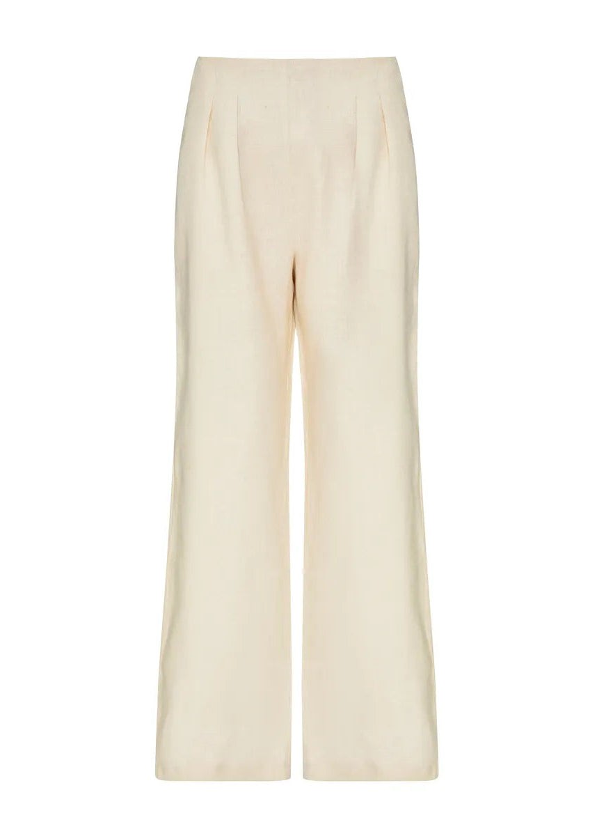 Beige wide-leg pants on a white background