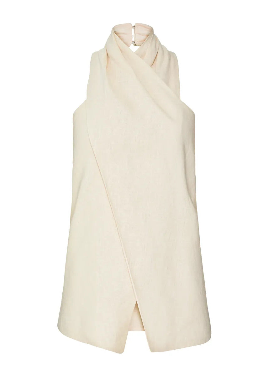 White sleeveless dress on a white background