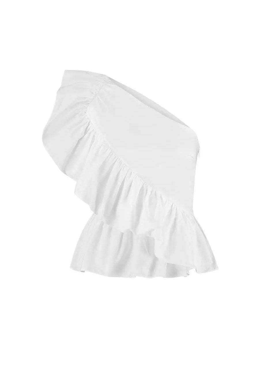 One Shoulder White Blouse