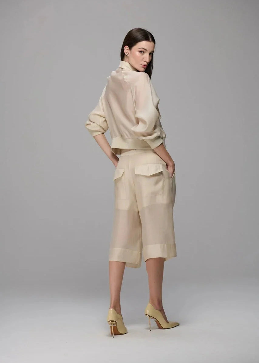 Off-white organza shorts front pleats