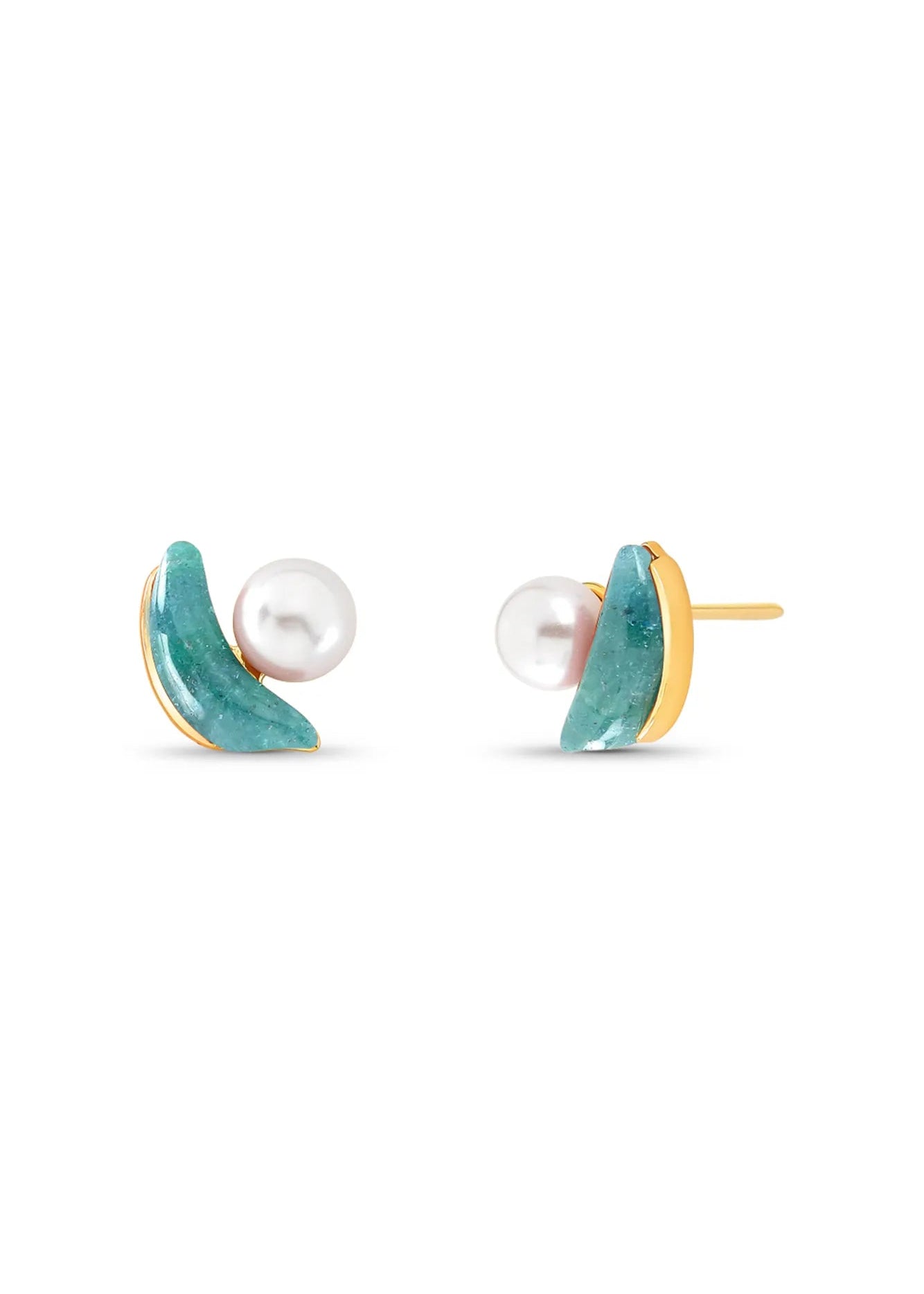 Pair of earrings with turquoise and gold designs on a white background