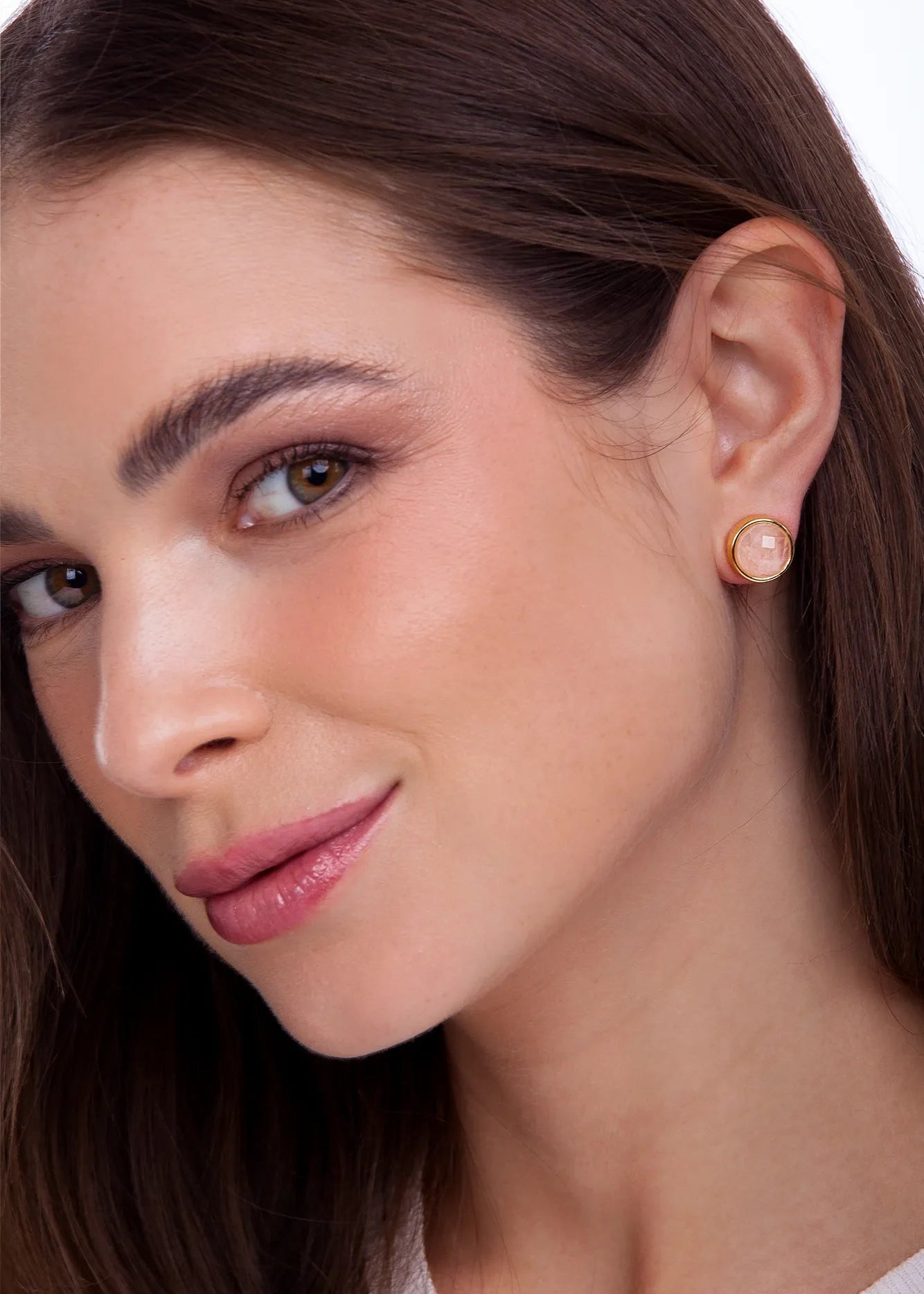 Pink Quartz Bol Faceted Earring