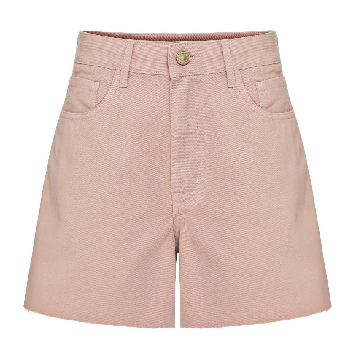 Pink shorts with a button on a white background
