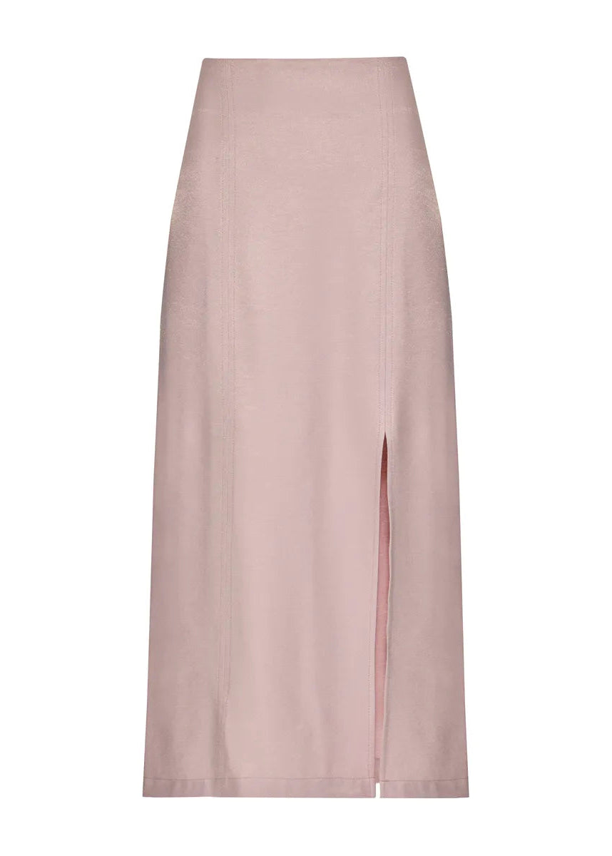 Pink skirt with a slit on a white background
