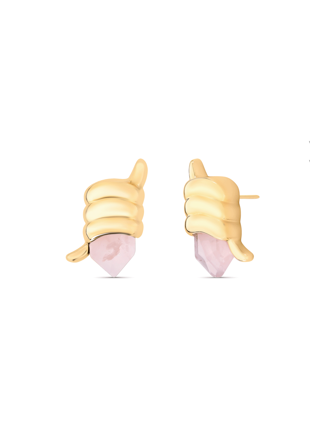 Gold and pink earrings on a white background