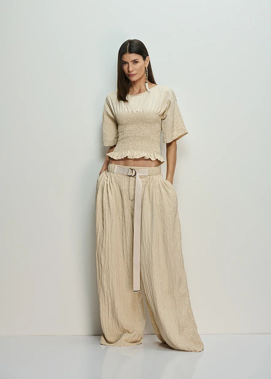 Sand gathered satin pants