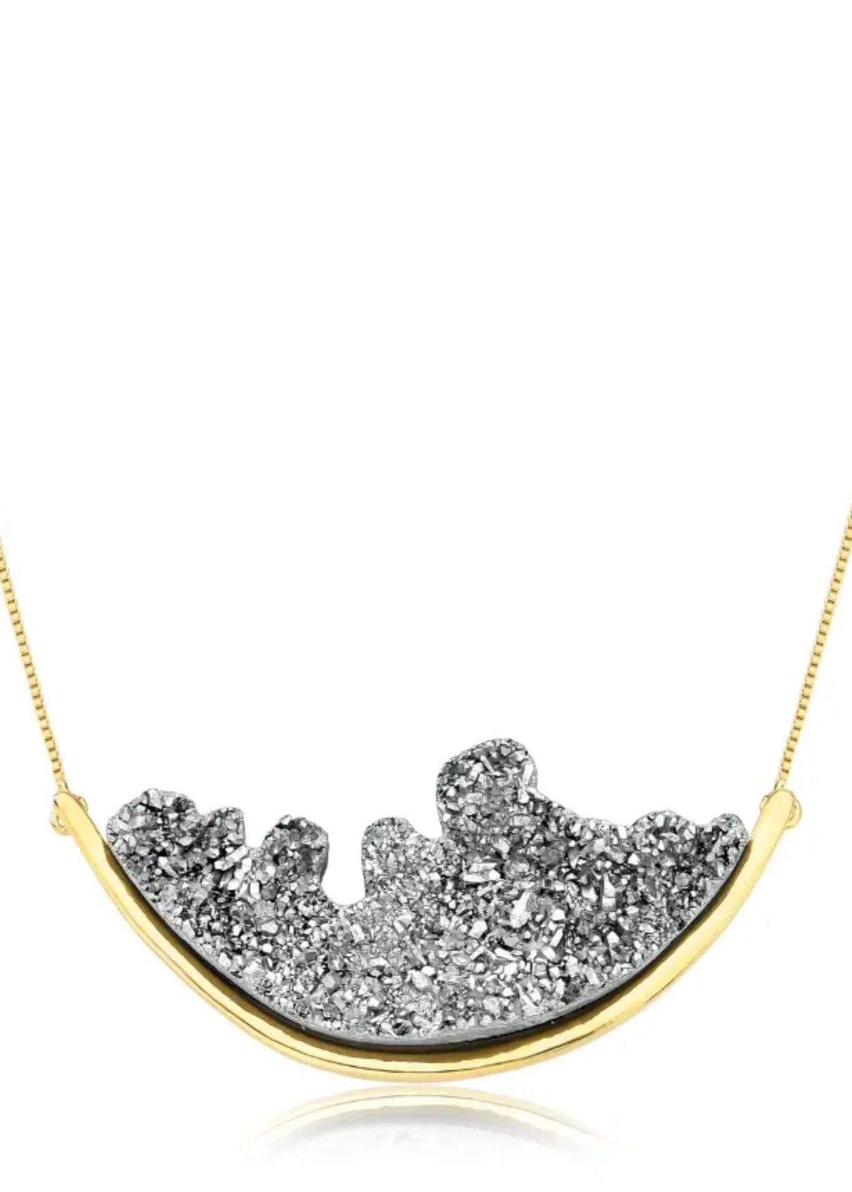 Necklace with a half-circle pendant featuring a textured design on a white background
