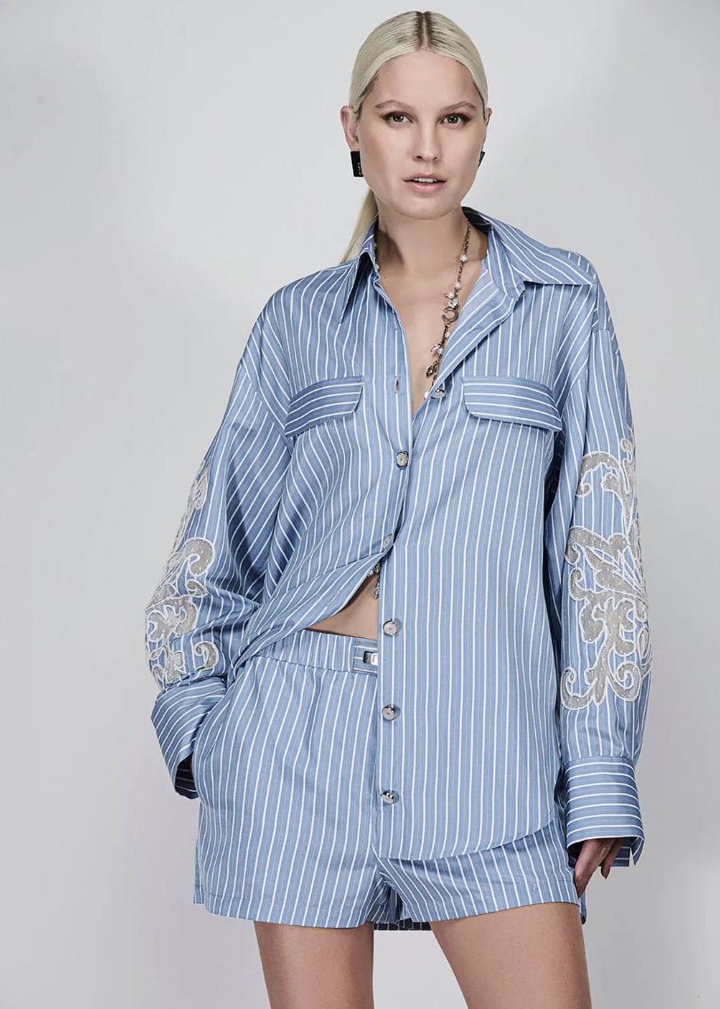 Striped Embroidered Set